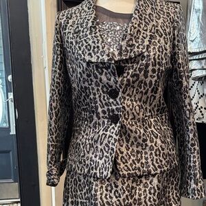 Nipon Boutique Leopard Print Blazer in Black and Silver 2 piece suit set